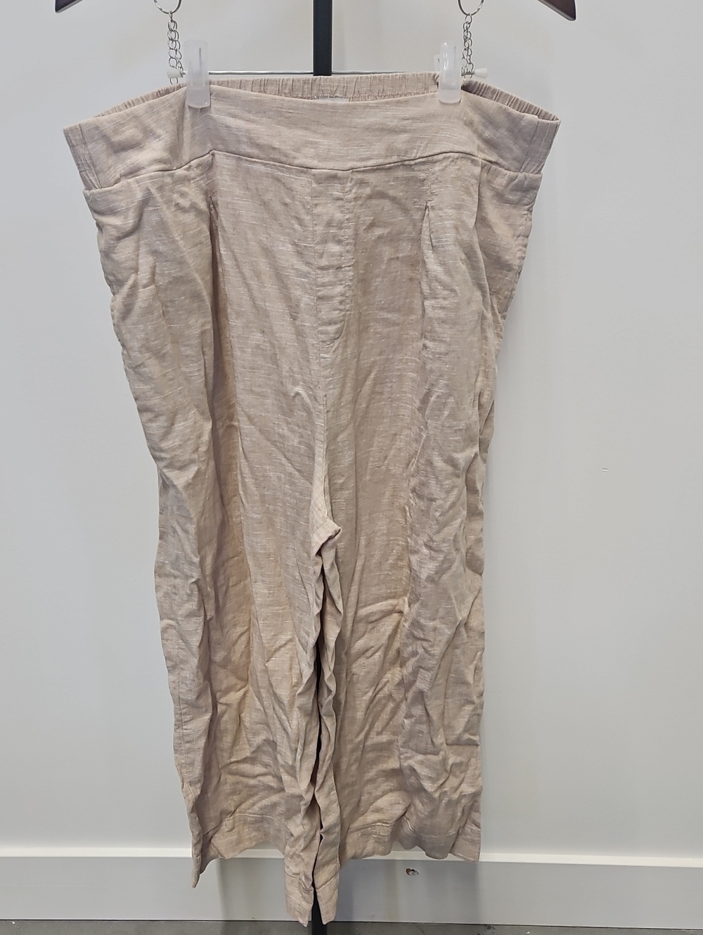 Ella Moss Natural Beige Cropped Wide-Leg Linen Blend Pants